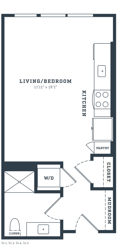 Floor plan for studio, 1 bath, 452 sqft
